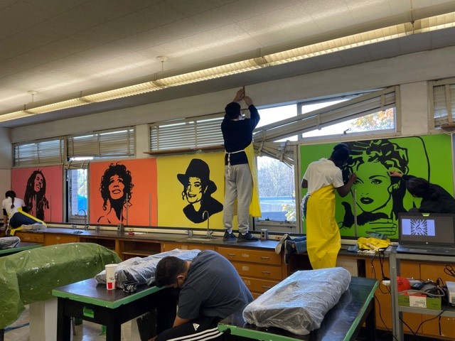 Visual Arts Class decorating a classroom Open Gallery